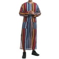thumbnail image 5 of IBTOM CASTLE Men's Muslim Thobe Long Sleeve Striped Robe Gown Arab Islamic Kaftan Abaya Dress Middle East Dubai Ramadan Clothing 5XL Red, 5 of 8