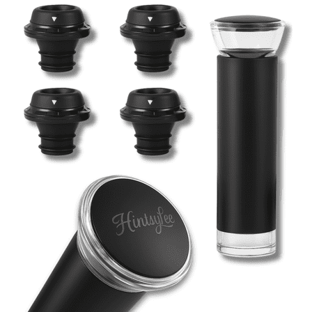 Wine Vacuum Pump & 4 Reusable Stoppers – Airtight Wine Preserver Set Keeps Wine Fresh Up to 15 Days – Manual Wine Saver Bottle Sealer Kit & Gift for Wine Lovers (Black)
