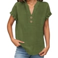 thumbnail image 4 of Hurxie Womens Puff Short Sleeve Sweater Tops Ruffle Henley Neck Spring Summer Pullover Dressy Casual Knit Shirts Green,XL, 4 of 7