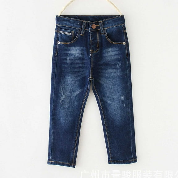 Cethrio Bootcut Jeans for Boys, Casual Stretchy Buttons Denim Pants Blue Size 4-5 T