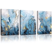 Abstract Canvas Wall Art for Living Room, Wall Decor for Bedroom, Blue Gold Marbling Pictures for Bathroom Wall Decoration, Painting Set for Office, Home Decor for Wall
