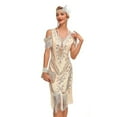 thumbnail image 2 of 1920s Vintage Dress Summer Fringe Beaded Great Gatsby Flapper Evening Dress Party Cocktail Prom,S,Apricot, 2 of 9