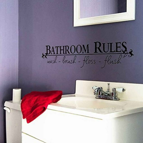Bathroom Rules Wash Brush Floss Art decals wall sticker Flush Quote Words Saying Shower Wall Stickers Papers Poster Home Art Decals