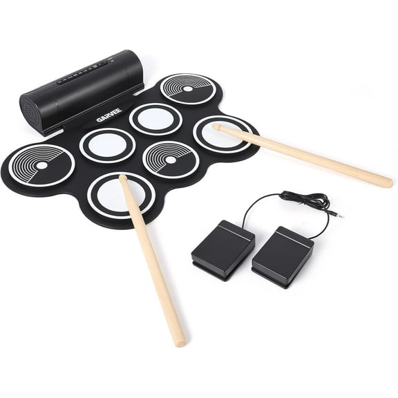 7-Pad Electronic Drum Set with Headphone Jack, Built-In Speaker, Drumsticks & Pedals, Portable Electric Drum Kit for Beginners