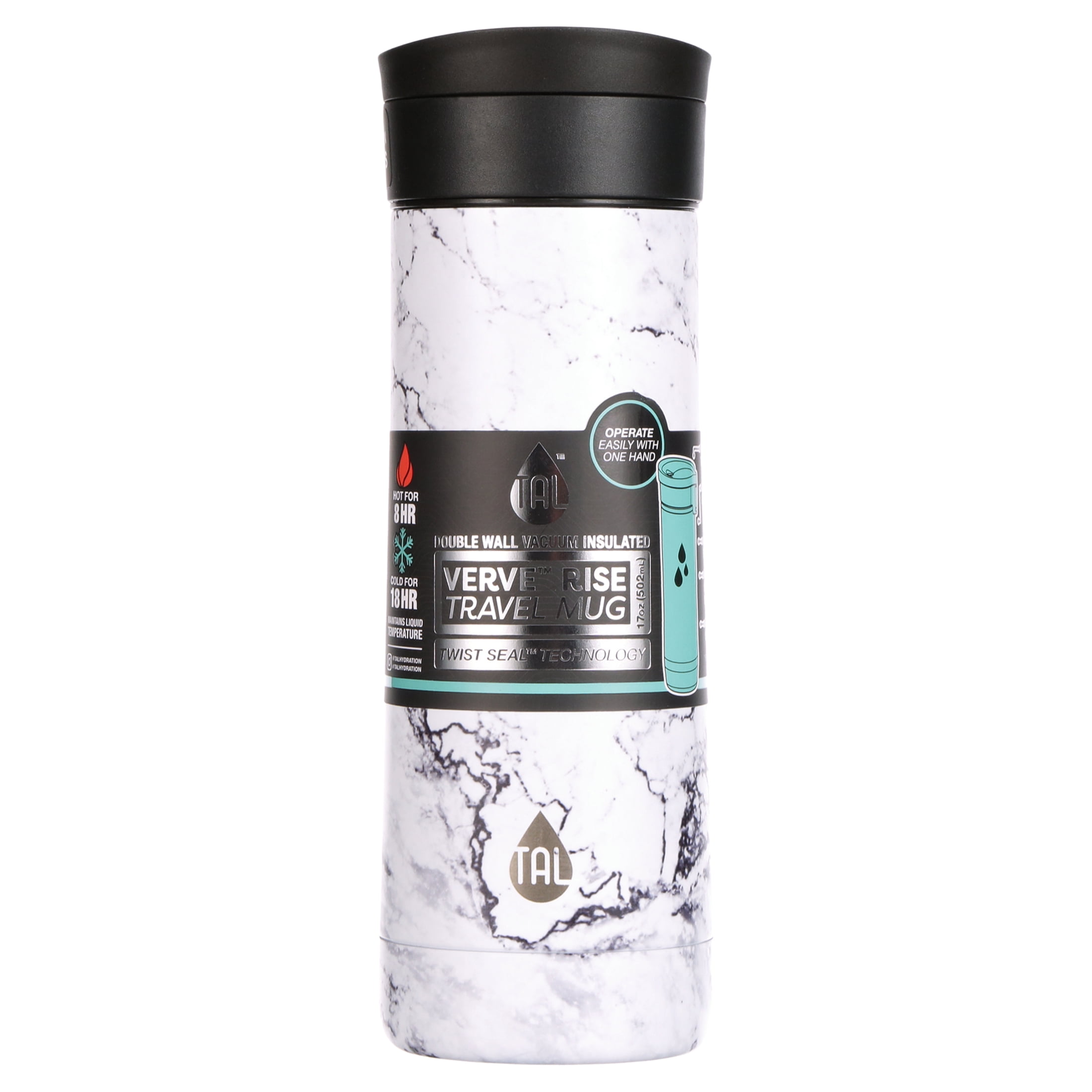 TAL Stainless Steel Ranger Tumbler Water Bottle 17 fl oz, White Marble