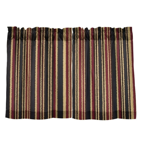 Line Stripe Pattern 27"x24" Linen Look Cafe Curtain Set with Privacy and UV Protection