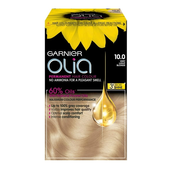 garnier Olia Very Light Blonde Permanent Hair Dye, No Ammonia for A Pleasant Scent, Up To 100% grey Hair coverage, Maximum colour Performance, 60% Oils - 100 Very Light Blonde