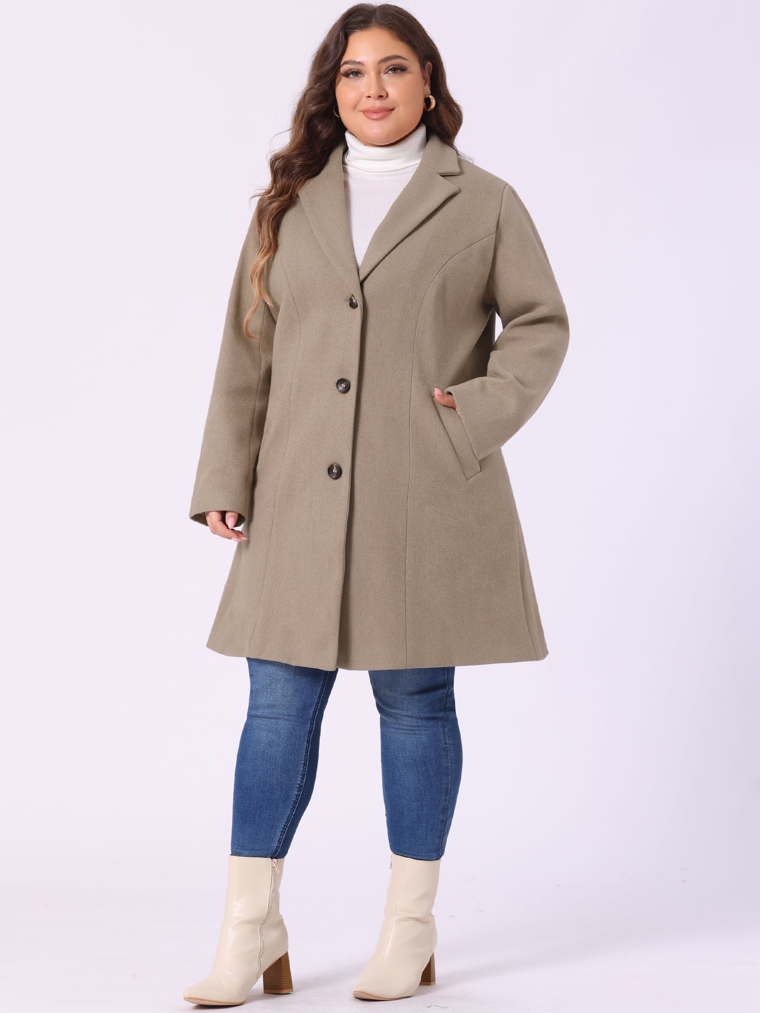 DARING DIVA Women's Plus Size Notched Lapel Single Breasted Trench Coat 4X Light Brown