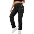 thumbnail image 2 of Women's Polyester Straight Leg Pants with Pockets, Mid Waisted Elastic Drawstring Multi Pocket Pants, Casual Business Outdoor Work Long Pants | VerBelle,Black M, 2 of 5