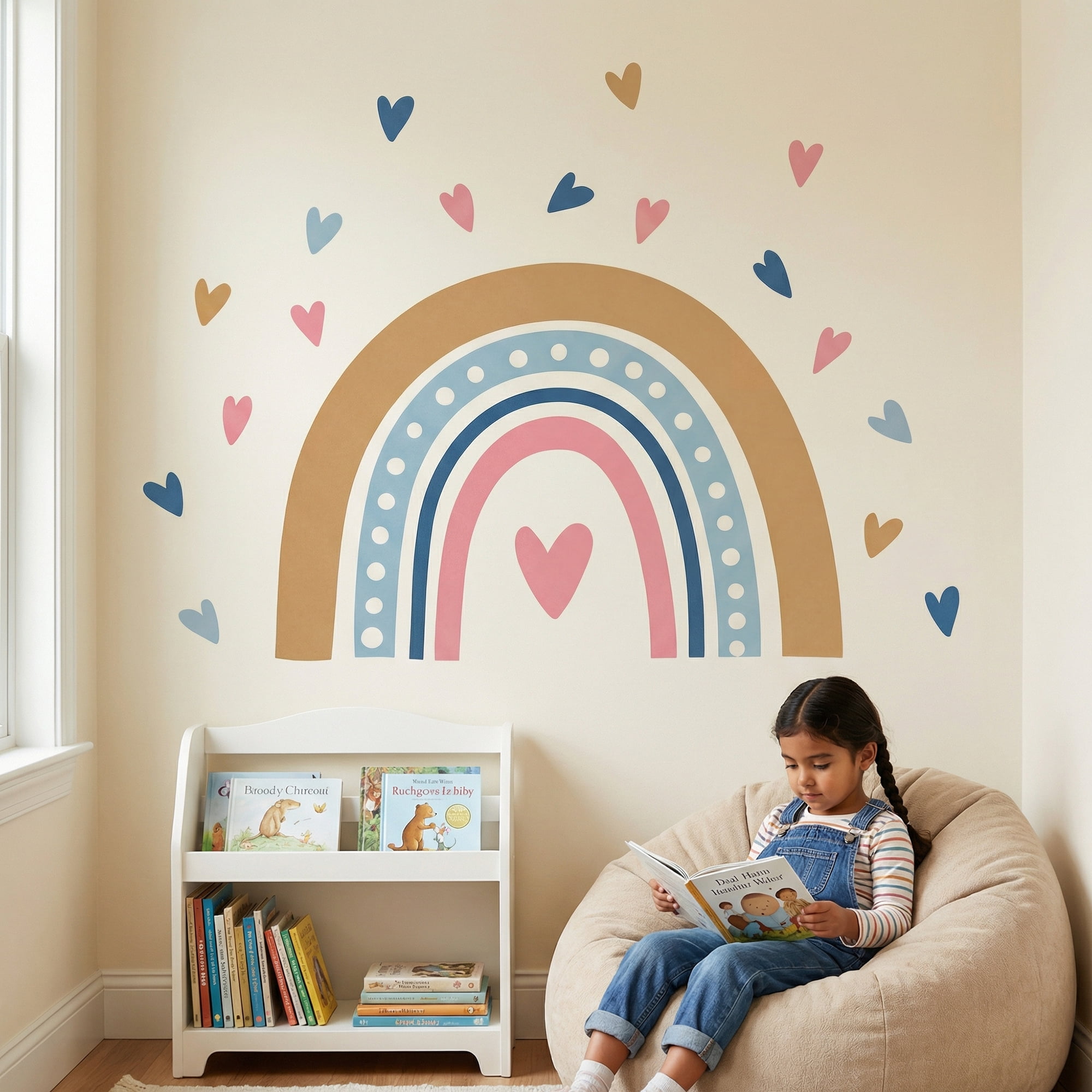 Unique Bargains 4 Sets Peel and Stick Wall Stickers Rainbow Hearts Dots 23.6" x 15.7"