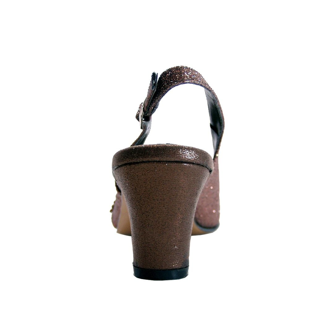 FLORAL Bloom Women Wide Width Falbala Trim With Rhinestone Slingback Shoes BRONZE 5