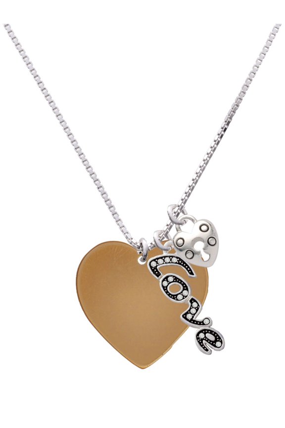 Acrylic 1" Goldtone Heart - Love and Lock Charm Necklace, 18"+1"