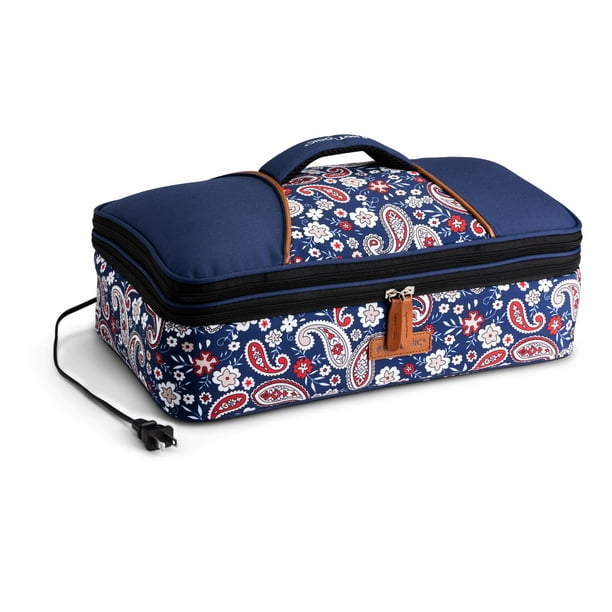 HOTLOGIC Food Warming Tote, Casserole Carrier Plus 120V, Blue Paisley