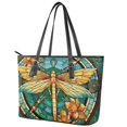 thumbnail image 3 of ZUXONGSY Stained Glass Dragonfly Lotus Print Tote Bag for Women Multifunctional Travel Purse Fashion Top Handle Tote Bag with Zippered for Work Dating, 3 of 6