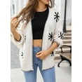 thumbnail image 2 of Women'S Long Sleeve Snowflake Pront Cardigan Knit Sweater Open Front Coat Cream White XL, 2 of 8