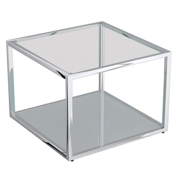 Table d'Appoint Petite Carrée Contemporaine en Métal et Verre - Argent
