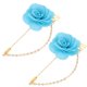 thumbnail image 1 of Uxcell 2Pcs Pin de Broche de Solapa de Flor con Hoja de Oro, Cadena de Borlas de Satén Colgante, Ramilletes Hechos a Mano para el Cuello del Traje, Boda, Fiesta, Azul Claro, 1 of 5