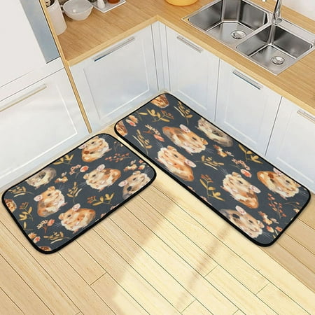 

Kitchen Floor Mat 2 Sets Carpet Floor Mat Kitchen Mat Bathroom Mat Living Room Mat Bedroom Mat Absorbent Delicate Fabric No Ball Cartoon Cute Hamster