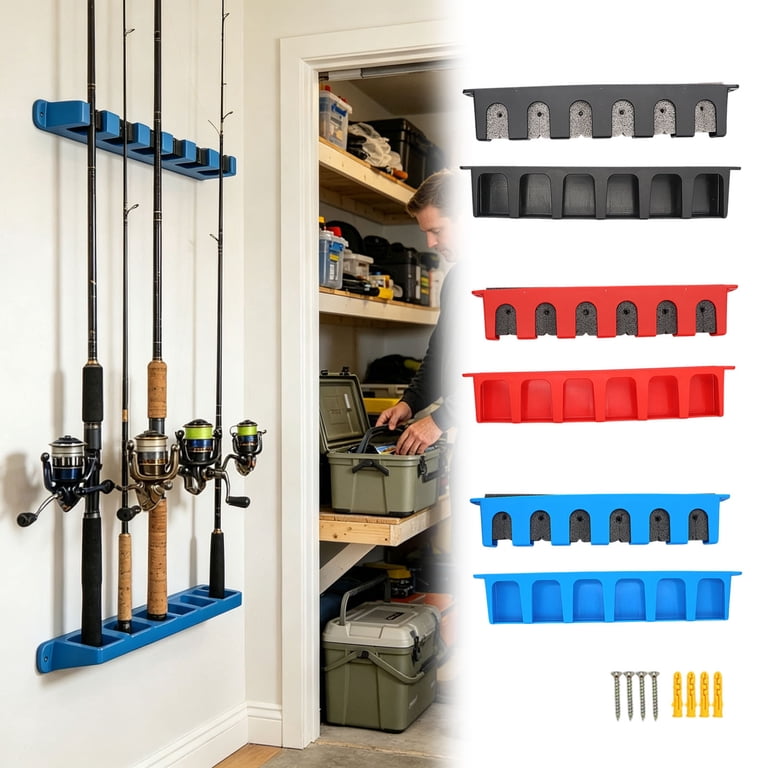 6 pole fishing rod case THKFISH Vertical / Horizontal Wall Mount Rack conventional rods up to 8 Vertical Fishing Rod Rack Wall