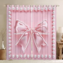 Manfei Girls Pink Pearl Bowknot Blackout Curtains Set of 2 (52x84 Each),Ribbon Bowtie Window Curtains,Dreamy Princess Curtains and Drapes,Microfiber Bedroom Decor