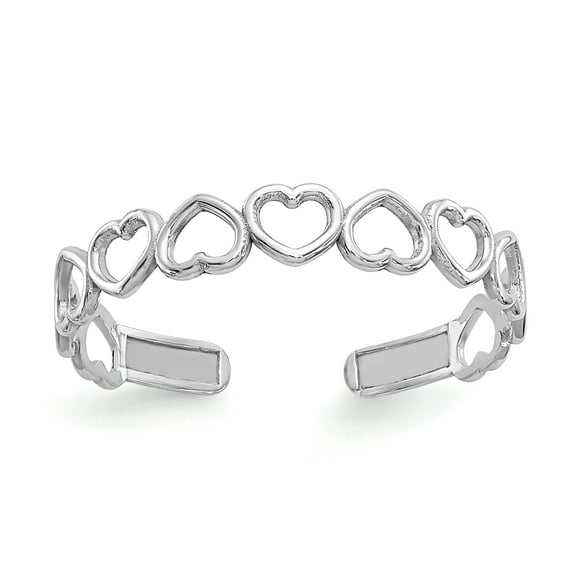 14K White Gold Polished Cut Out Hearts Toe Ring
