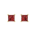 thumbnail image 3 of 1.0 Ct Princess Cut Studs Red Natural Garnet 14K Yellow Solid Solid Gold Everyday Dainty Earrings Push Back, 3 of 7