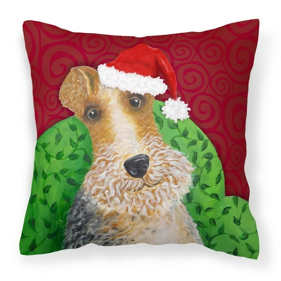 Carolines Treasures VHA3040PW1414 Wire Fox Terrier Christmas Fabric Decorative Pillow  14Hx14W multicolor