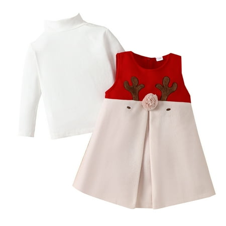 

Kid Toddler Girl Outfits Cute Baby Clothing Sets Long Sleeve Knitted Sweater Pullover Tops Christmas Cartoon Deer Dress Princess Comfortable Outerwear Suits White 2-3 Years