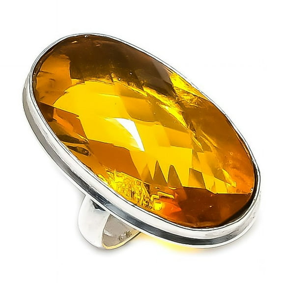 Natural Citrine Gemstone Handmade 925 Sterling Silver Jewelry Ring Size 8