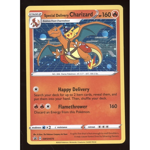 Collectible 2020 Pokemon Sword & Shield Special Delivery Charizard Black Star Promo #SWSH075 English Trading Card