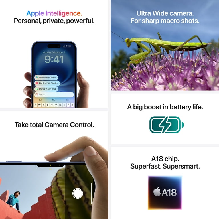 Straight Talk Apple iPhone 16, 256GB, Blue - Prepaid Smartphone Straight Talk Apple iPhone 16, 256GB, Blue - Prepaid Smartphone