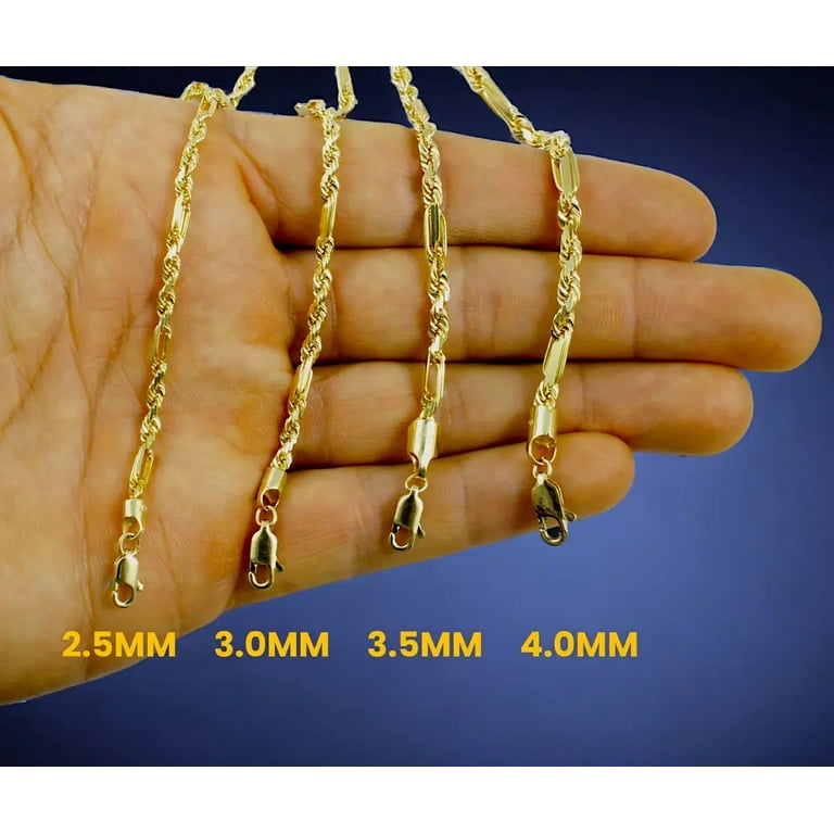 14K Yellow Gold SOLID Milano Figaro Rope Chain Necklace Diamond