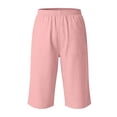 thumbnail image 5 of ZHANGDER Boys 3/4 Linen Capri Pants Drawstring Elastic Waist Straight Leg Beach Shorts Pockets, Pink 12-13 Years, 5 of 6
