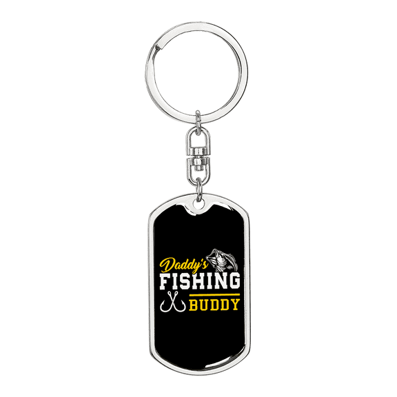 Daddy'S Fishing Buddy Hook Stainless Steel or 18k Gold Premium Swivel Dog Tag Keychain