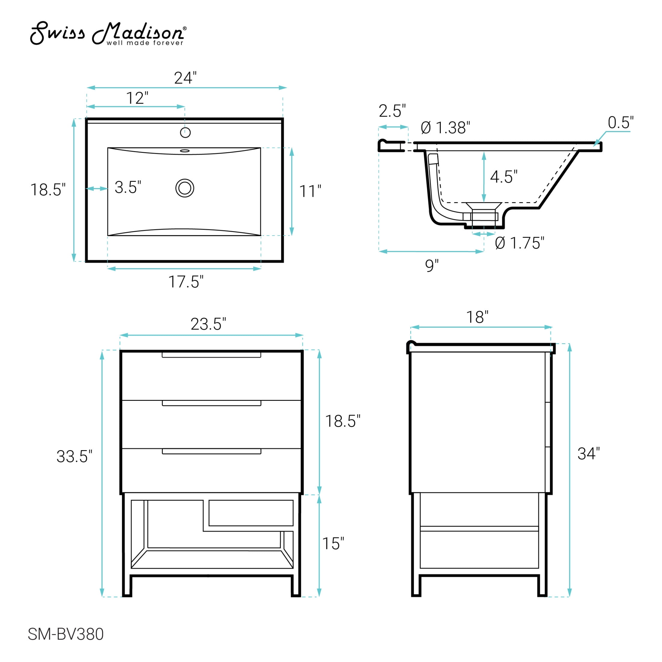 Carre 24" Freestanding Bathroom Vanity in Golden Oak with Sink Top
