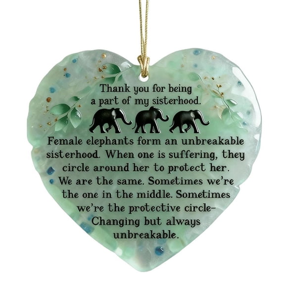 Heartfelt Elephant Sisterhood Keepsake, 2025 New Christmas Sisterhood Ornament, Acrylic Sea Glass Effect Hanging Decoration, Inspirational Friendship Gift for Sisters Friends Women