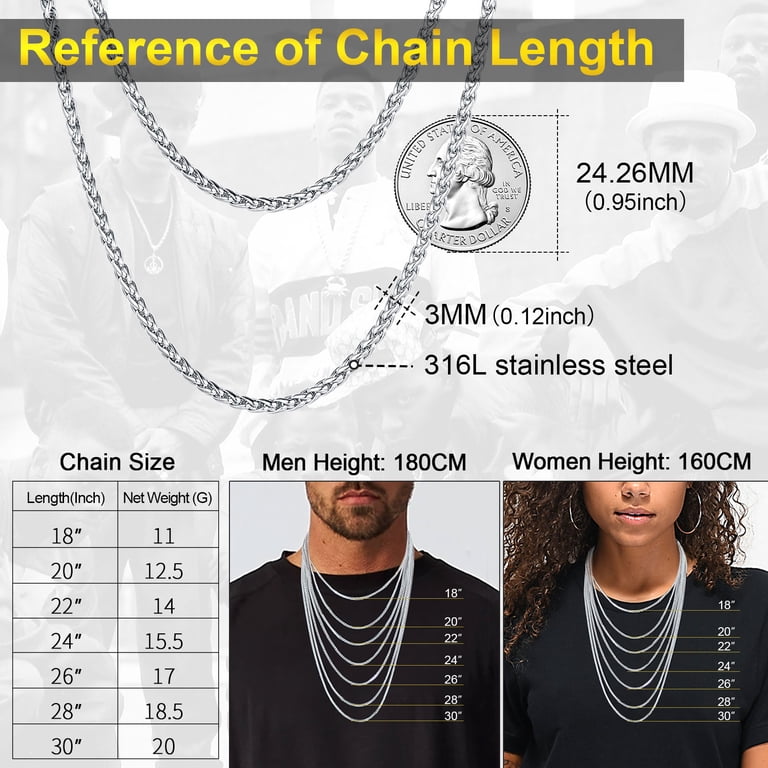 FOCALOOK Wheat Chain Necklace, 316L Stainless Steel photo 3