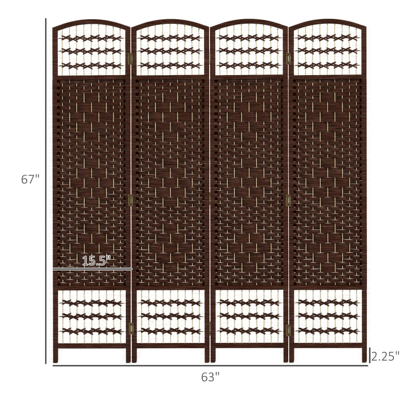 Alvantor 4-Panel Folding Privacy Screen, Freestanding Room Divider with Hand-Woven Paper Rope Design 63"x67" Brown
