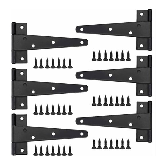 Heavy Duty Door Hinges 6pcs, 6 Inch Door Hinges, Black T-Hinges, Stainless Steel Flat Hinges Iron Door Hinges