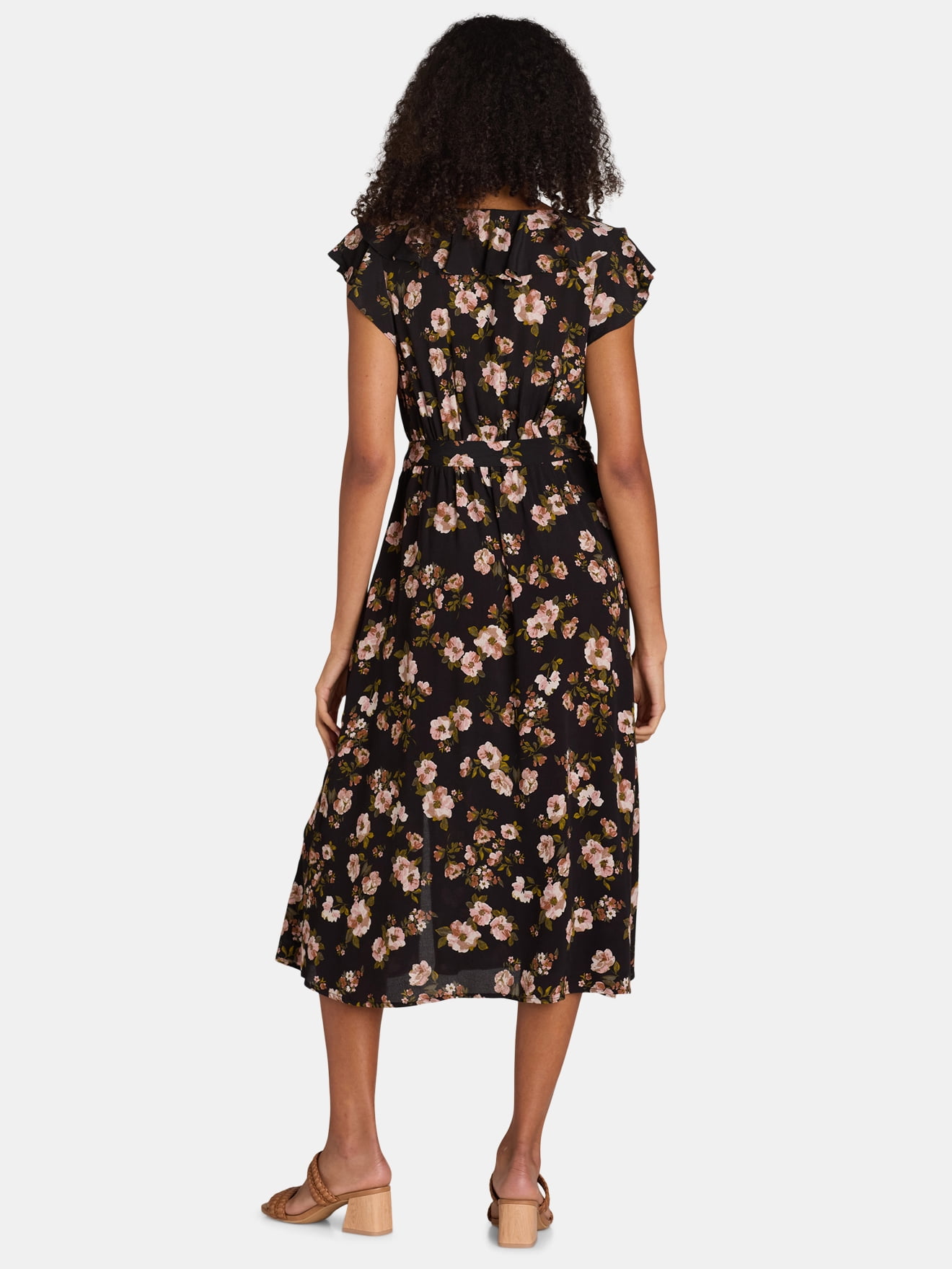 Time and Tru Women's and Women's Plus Ruffle Neck Midi Dress, Sizes XS-4X