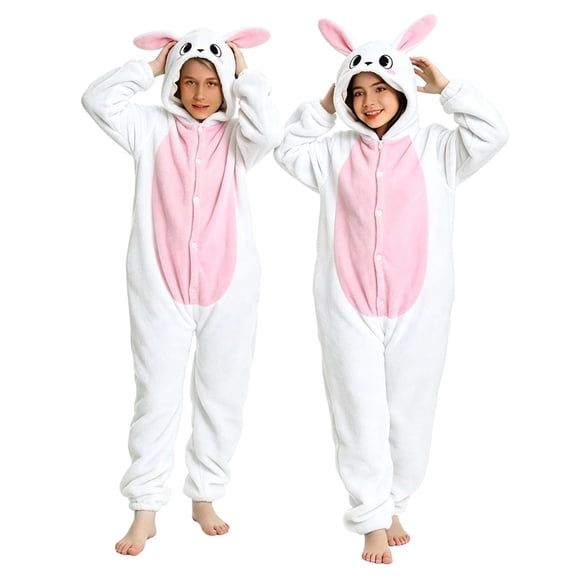 Boys Girls Rabbit Animal Onesie Hooded Full Zip Plush Jumpsuit with Ears & Tail Casual Sizes,18-24 Months