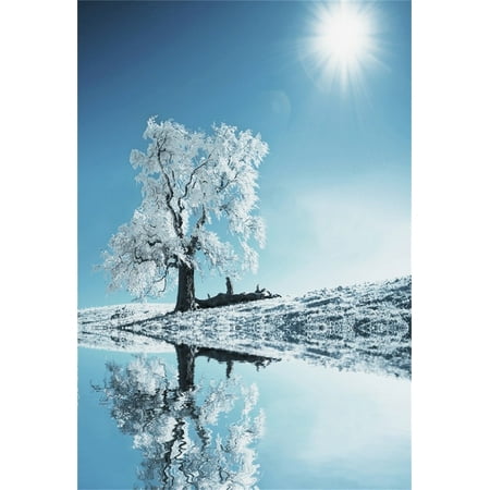 Image of GreenDecor 5x7ft Girl Photography Studio Backdrops Toddler Photo Shoot Background Beautiful Snow Scenery Outdoor Winter Snow Tree Water Reflection Chi