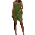 thumbnail image 5 of Bloomae Women's Summer Linen 2 Piece Outfits Loose Sleeveless Adjustable Spaghetti Strap Tank Tops and Shorts Set with Pockets Matching Loungewear Army Green M, 5 of 8