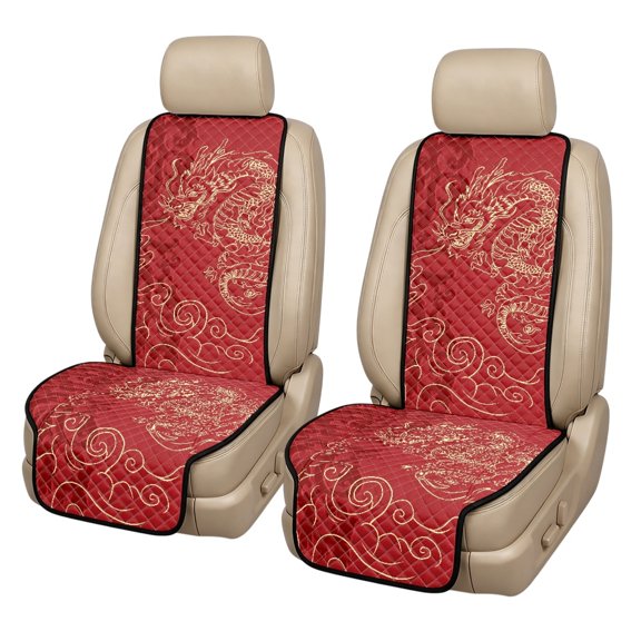 Eheartsgir Red Golden Dragon Pattern Comfortable Car Front Seat Covers for SUV, Quilted Padded Fabric Non-Slip Car Seat Covers Quilted Driver Seat Cushion