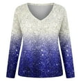 thumbnail image 4 of HNMKIU Womens Casual Drop Shoulder V Neck Long Sleeve Women's Sweatshirt Hoodless Pullover T-Shirt Comfort Top 02_Blue，L, 4 of 4