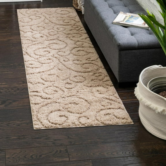 Unique Loom Floral Shag Collection Area Rug - Carved (2' 7" x 10' Runner Beige)