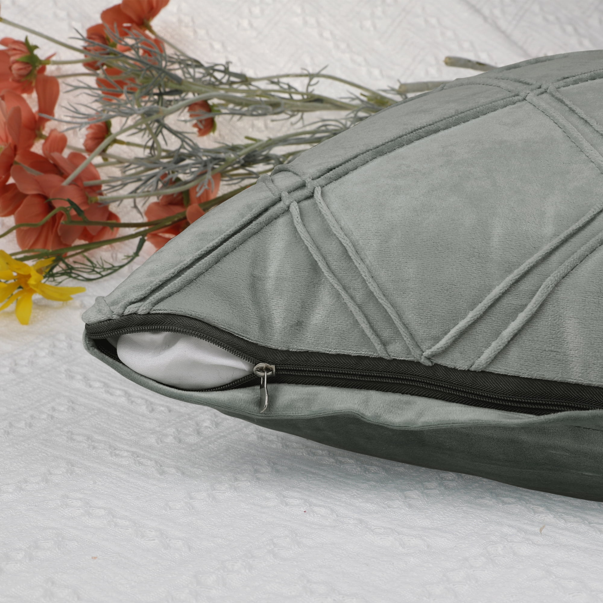Unique Bargains 2 Diamond Pinch Pleated Solid Decorative Textured Throw Pillow Covers Grey 18" x 18"