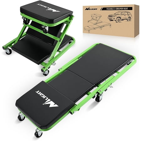 Nilight 36" Z Creeper - 2-in-1 Rolling Folding Car Seat, 36 inches Adjustable Roller Garage Chair Lay Down or Sit, 330LBS Capacity, Green Black