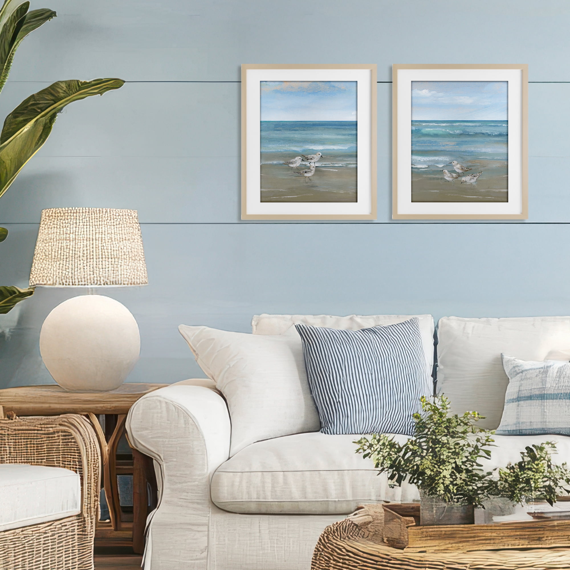 Stupell Industries Seaside Sanderlings at Dawn 2 Piece Birch Framed Print Under Glass Set, design by Nan