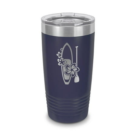 

Floral Paddle Board Tumbler 20 oz - Laser Engraved w/ Clear Lid - Stainless Steel - Vacuum Insulated - Double Walled - Travel Mug - paddleboard paddleboarding - Navy